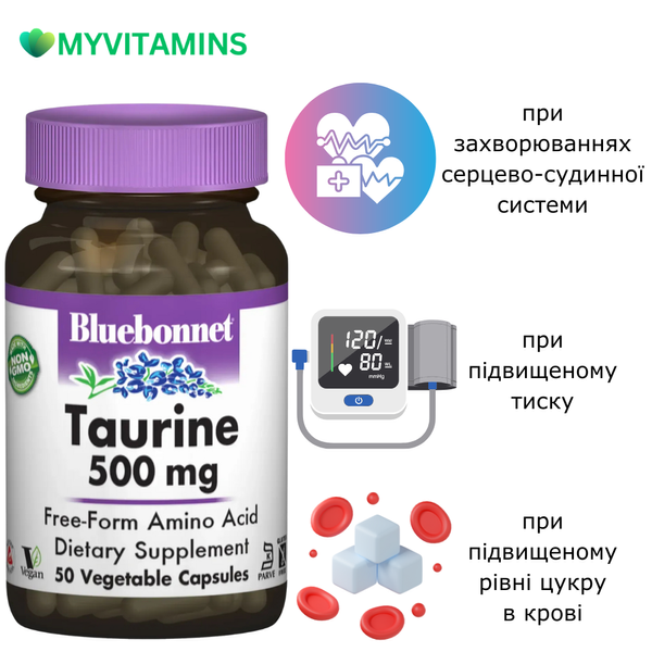Таурин 500мг, Bluebonnet Nutrition, 50 гелевых капсул