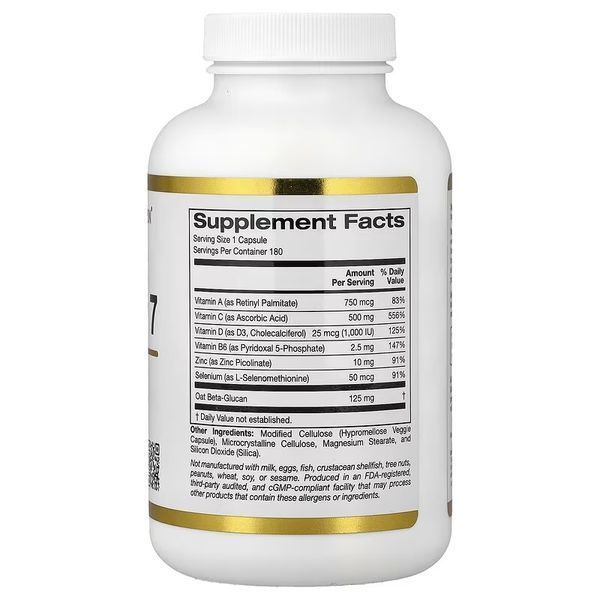 Зміцнення імунітету з бета-глюканом, Defender 7, California Gold Nutrition, 180 вегетаріанських капсул