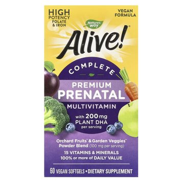 Мультивітаміни преміум для вагітних, Alive! Complete Premium Prenatal Multivitamin, Nature's Way, 60 гелевих капсул