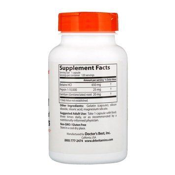 Бетаїн HCL і Пепсин, Betaine HCL & Pepsin, Doctor's Best, 360 капсул