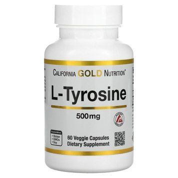 L-Тирозин 500 мг, L-Tyrosine, California Gold Nutrition, 60 вегетаріанських капсул