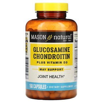 Глюкозамін, хондроїтин та вітамін D3, Glucosamine Chondroitin Plus Vitamin D3, Mason Natural, 160 капсул