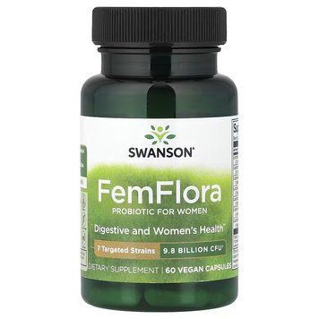 Пробіотик для жінок, 9,8 млрд КУО, FemFlora, Probiotic For Women, Swanson, 60 веганських капсул