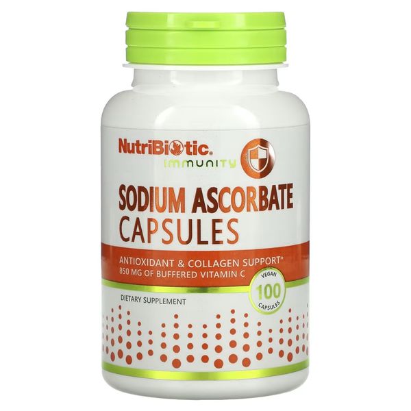 Аскорбат натрия, Sodium Ascorbate, NutriBiotic, 100 вегетарианских капсул