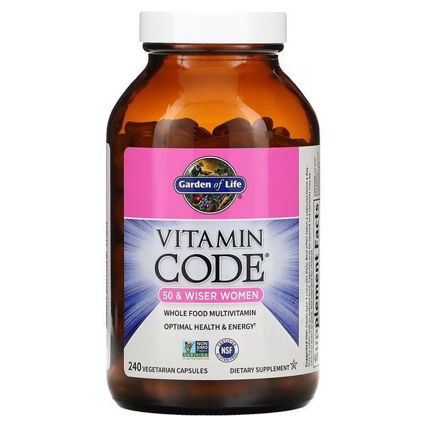 Женские Мультивитамины 50+ из цельных продуктов, Vitamin Code, Whole Food Multivitamin for Women, Garden of Life, 240 вегетарианских капсул