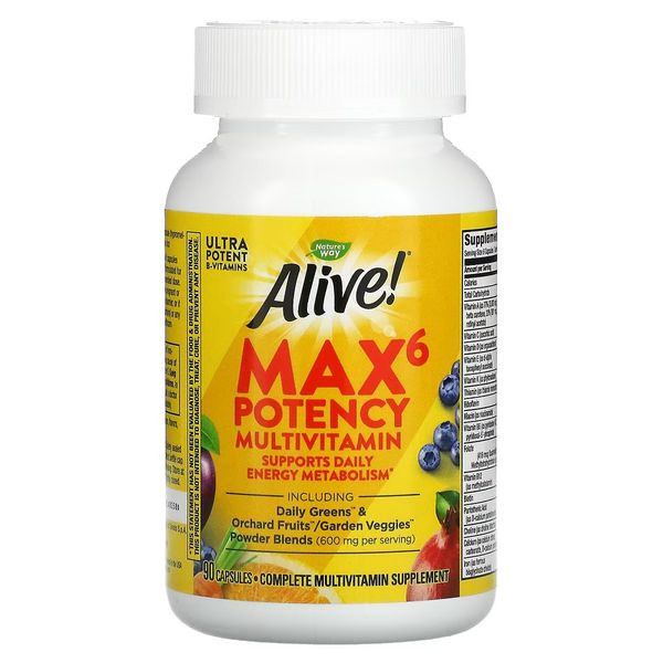 Мультивітаміни Max6, Alive! Max6 Daily, Multi-Vitamin, Nature's Way 90 капсул