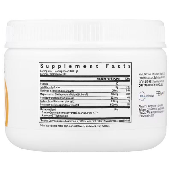 Електроліти, смак апельсину, Optimal Electrolyte, Seeking Health, 190,8 гр