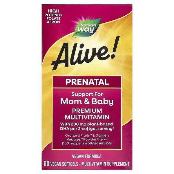 Мультивитамины премиум для беременных, Alive! Complete Premium Prenatal Multivitamin, Nature's Way, 60 гелевых капсул