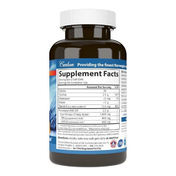 Омега-3, Вкус Лимона, Elite Omega-3 Gems, Carlson, 240 желатиновых капсул