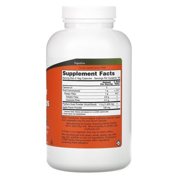 Подорожник (Псіліум), Psyllium Husks, Now Foods, 700 Мг, 360 Капсул