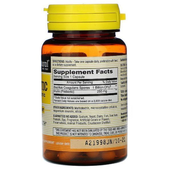 Пробіотик з пребіотиком, Probiotic with Prebiotic, Mason Natural, 40 вегетаріанських капсул