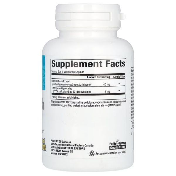 Екстракт клопогону, полегшення менопаузи, WomenSense, Black Cohosh Extract, Menopause Relief, Natural Factors, 90 вегетаріанських капсул