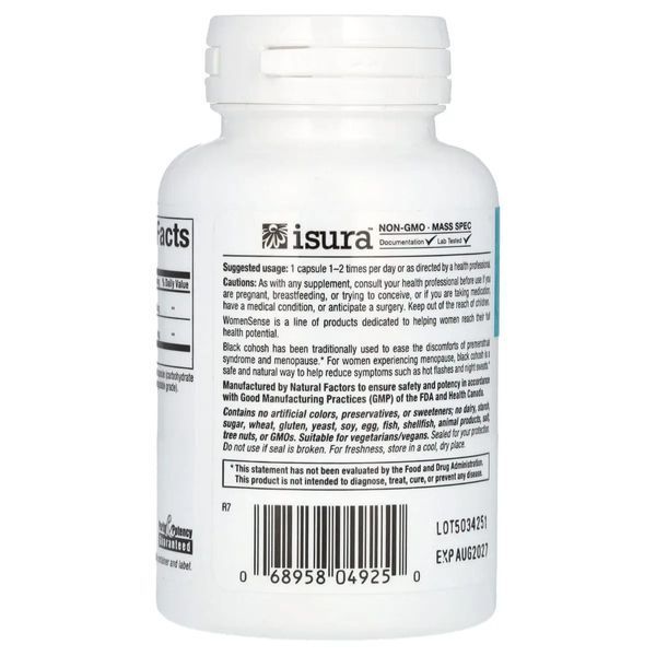 Экстракт клопогона, облегчение менопаузы, WomenSense, Black Cohosh Extract, Menopause Relief, Natural Factors, 90 вегетарианских капсул