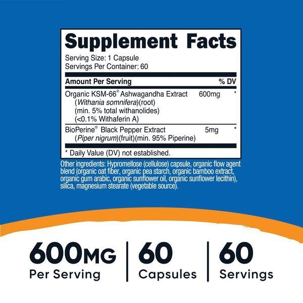 Екстракт кореня ашваганди, 600 мг, KSM-66, Ashwagandha Root Extract, Nutricost, 60 капсул