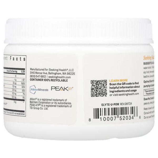 Електроліти, без смаку, Optimal Electrolyte, Seeking Health, 168,6 гр