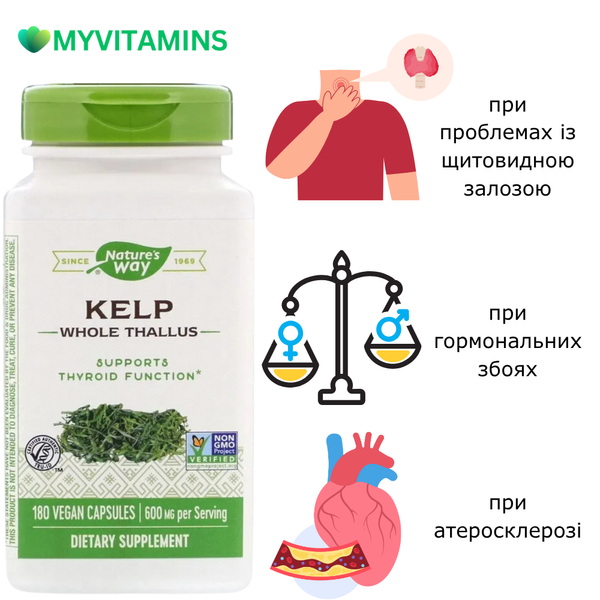 Ламінарія, Kelp, Nature's Way, 600 мг, 180 капсул