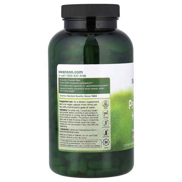 Лушпиння насіння подорожника, 610 мг, Psyllium Husks, Swanson, 300 веганських капсул