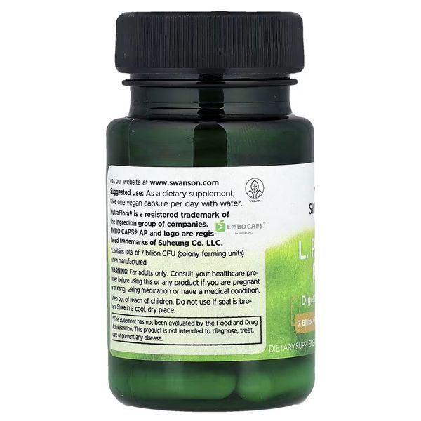 Пробіотик, 7 млрд КУО, Probiotic L. Reuteri Plus, Swanson, 30 веганських капсул