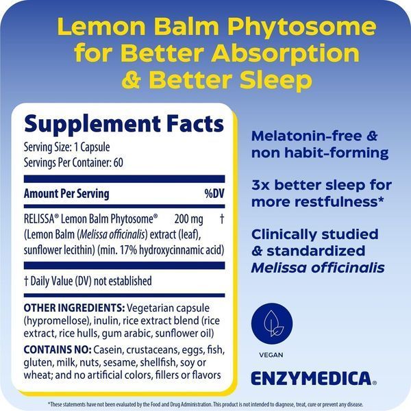 Спокійний сон та розслаблення, Sleep & Stress Lemon Balm Phytosome, Enzymedica, 60 веганських капсул