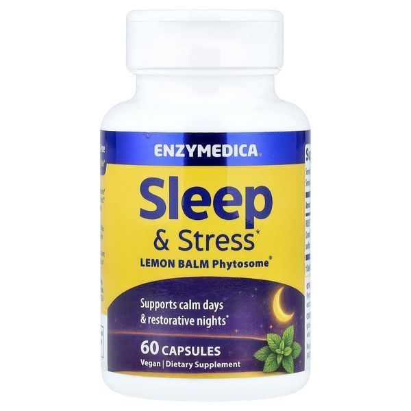 Спокойный сон и расслабление, Sleep & Stress Lemon Balm Phytosome, Enzymedica, 60 веганских капсул