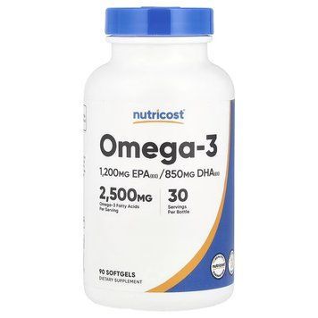 Омега-3, Omega-3, Nutricost, 90 гелевых капсул