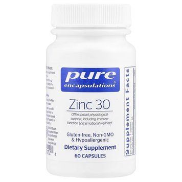 Цинк, 30 мг, Zinc 30, Pure Encapsulations, 60 капсул