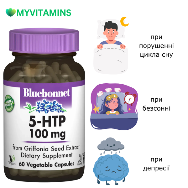 5-HTP (Гидрокситриптофан), 100 мг, Bluebonnet Nutrition, 60 капсул