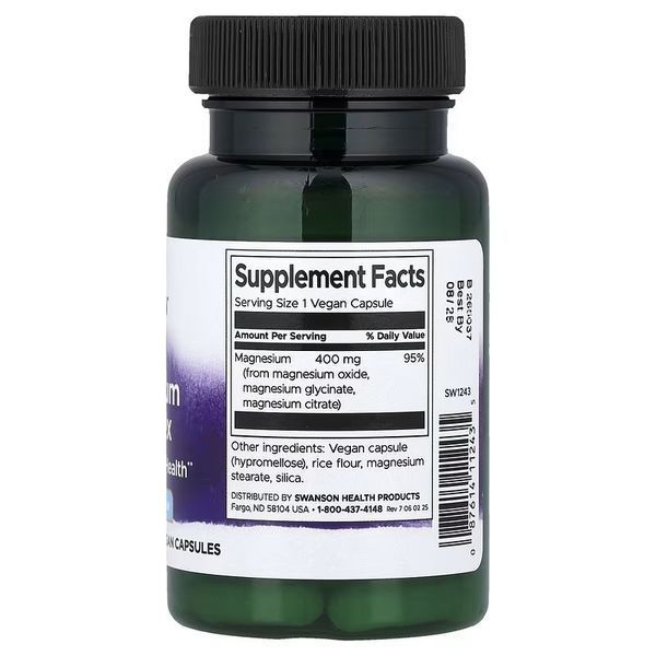 Магній потрійний комплекс, 400 мг, Triple Magnesium Complex, Swanson, 30 веганських капсул