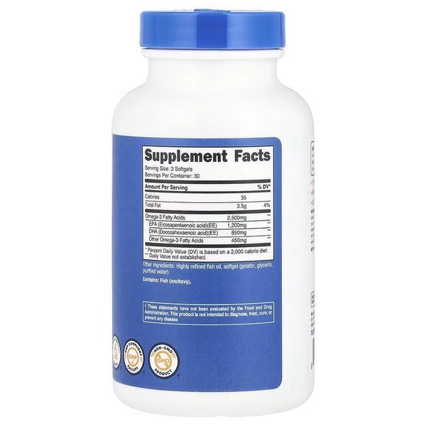 Омега-3, Omega-3, Nutricost, 90 гелевых капсул