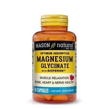Магнію глицинат з біоперином, 240 мг, Magnesium Glycinate, Mason Natural, 60 капсул