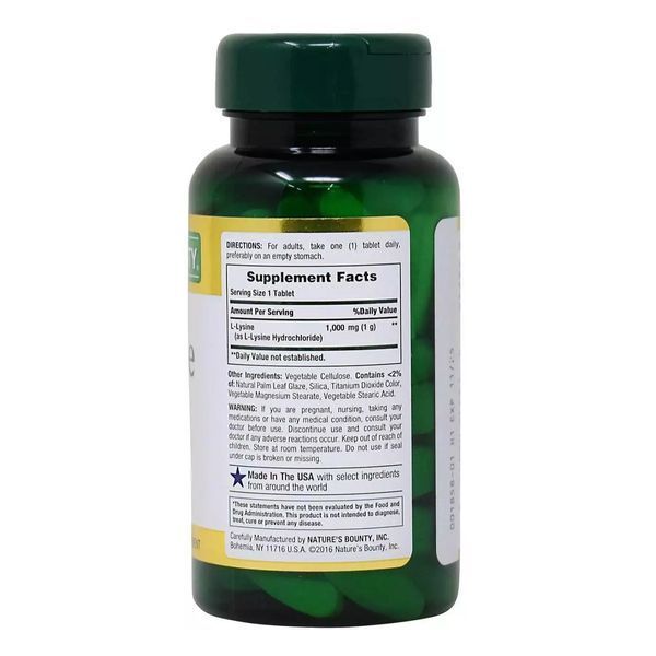 L-Лизин, 1000 мг, L-Lysine, Nature's Bounty, 60 каплет