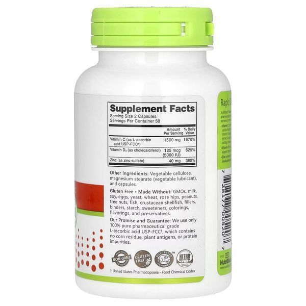 Витамин C, D3 и цинк, Immunity, Vitamin C, D3 & Zinc, NutriBiotic, 100 капсул