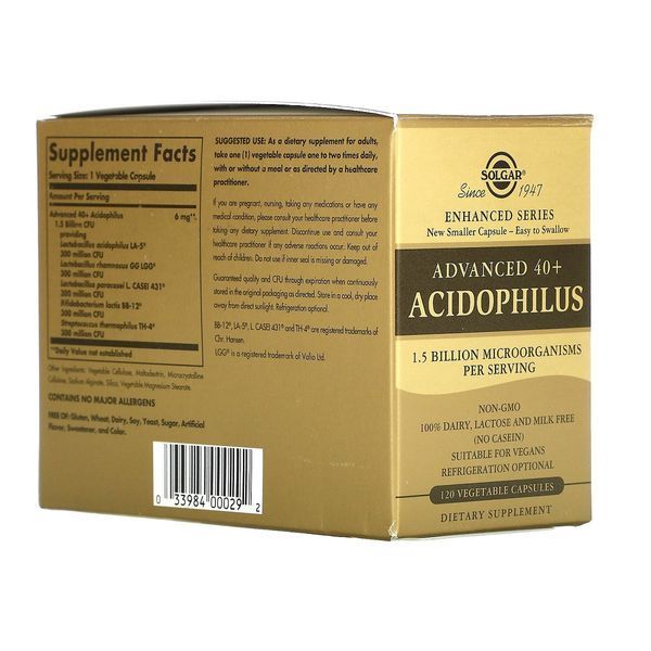 Пробіотики, Advanced 40+ Acidophilus, Solgar, 120 капсул