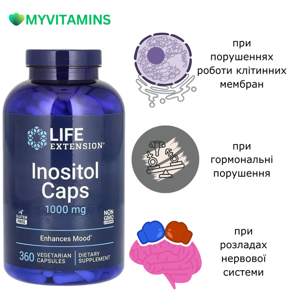 Інозитол, 1000 мг, Inositol, Life Extension, 360 вегетаріанських капсул