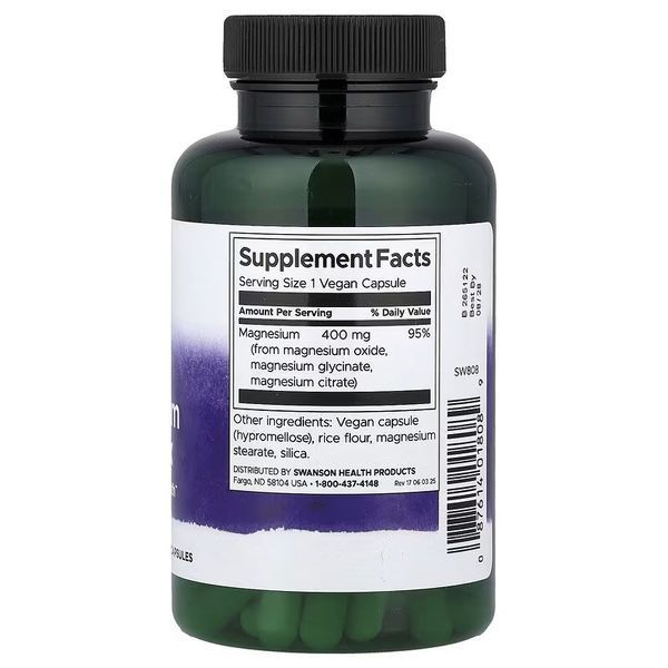 Магній потрійний комплекс, 400 мг, Triple Magnesium Complex, Swanson, 100 веганських капсул
