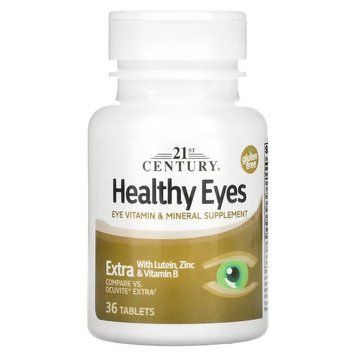 Комплекс для здоров'я очей із лютеїном, цинком та вітаміном B, Healthy Eyes, Extra With Lutein, Zinc & Vitamin B, 21st Century, 36 таблеток