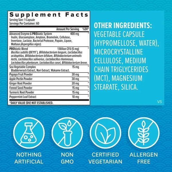 Травні ферменти та швидкодіючі пробіотики, Digestive Enzymes with Probiotics, Zenwise, 60 капсул