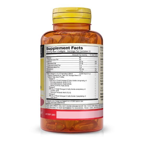 Потрійна Омега 3-6-9, олія риби льону та огірника, Omega 3-6-9 1,200 mg Fish, Flax & Borage Oils, Mason Natural, 60 гелевих капсул