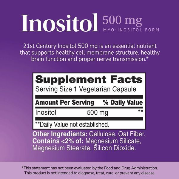 Інозитол, 500 мг, Inositol, 21st Century, 100 вегетаріанських капсул