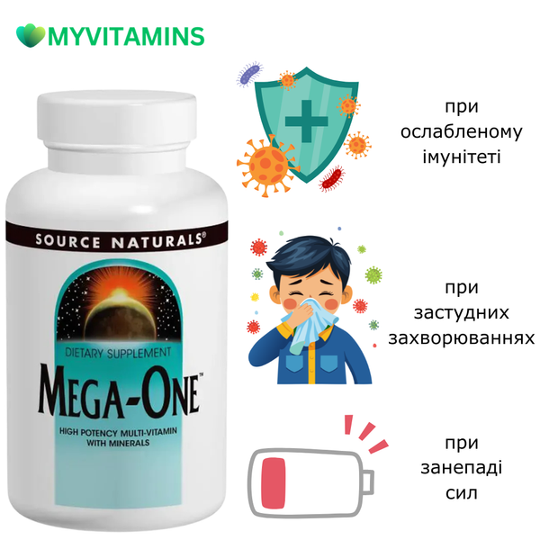 Комплекс Вітамінів та Мінералів, Mega-One, Source Naturals, 60 таблеток