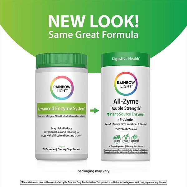 Травні ферменти, All-Zyme, Plant Source Enzymes Probiotics, Rainbow Light, 90 веганських капсул