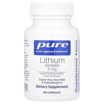 Литий оротат, 5 мг, Lithium Orotate, Pure Encapsulations, 90 капсул