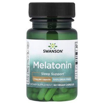 Мелатонін, 3 мг, Melatonin, Swanson, 60 веганських капсул