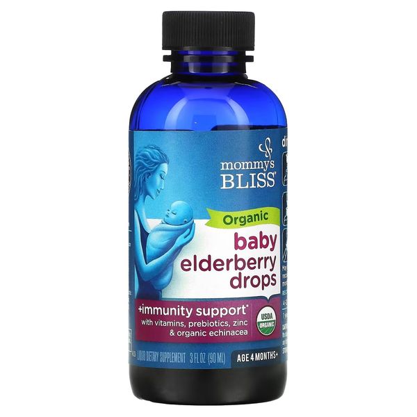 Бузина для немовлят від 4 місяців, Органічні краплі, Organic Baby Elderberry Drops, Mommy's Bliss, 90 мл