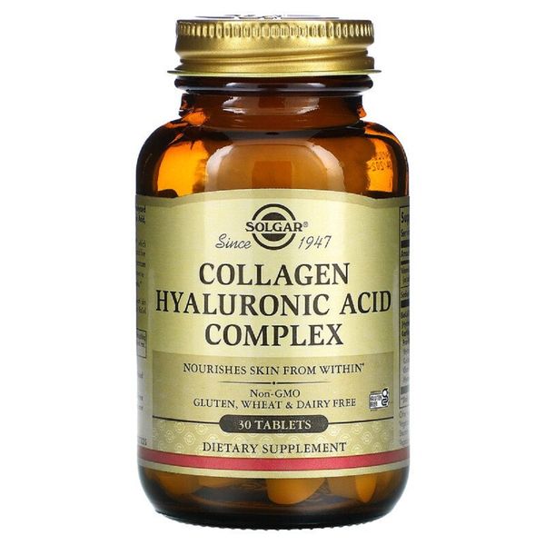 Колаген з гіалуроновою кислотою, Collagen Hyaluronic Acid Complex, Solgar, 30 таблеток