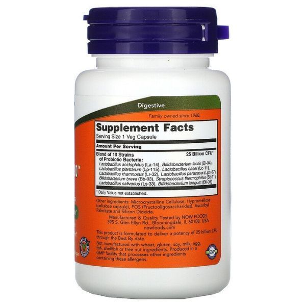 Пробіотики Для Травлення, Probiotic-10, 25 Billion, Now Foods, 50 вегетаріанських капсул