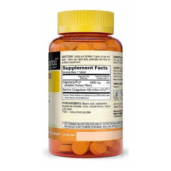 Пробіотик з клітковиною для дітей, Healthy Kids Probiotic With Fiber, Mason Natural, 60 жувальних таблеток