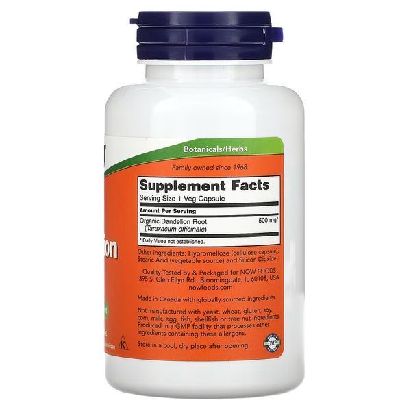 Кульбаба, екстракт кореня, 500 мг, Dandelion Root, Now Foods, 100 вегетаріанських капсул