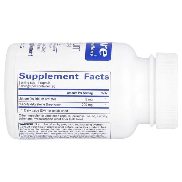 Литий оротат, 5 мг, Lithium Orotate, Pure Encapsulations, 90 капсул