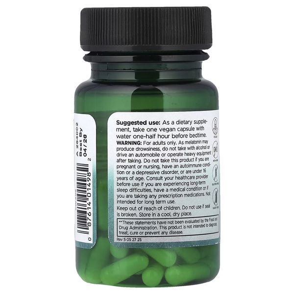 Мелатонін, 3 мг, Melatonin, Swanson, 60 веганських капсул